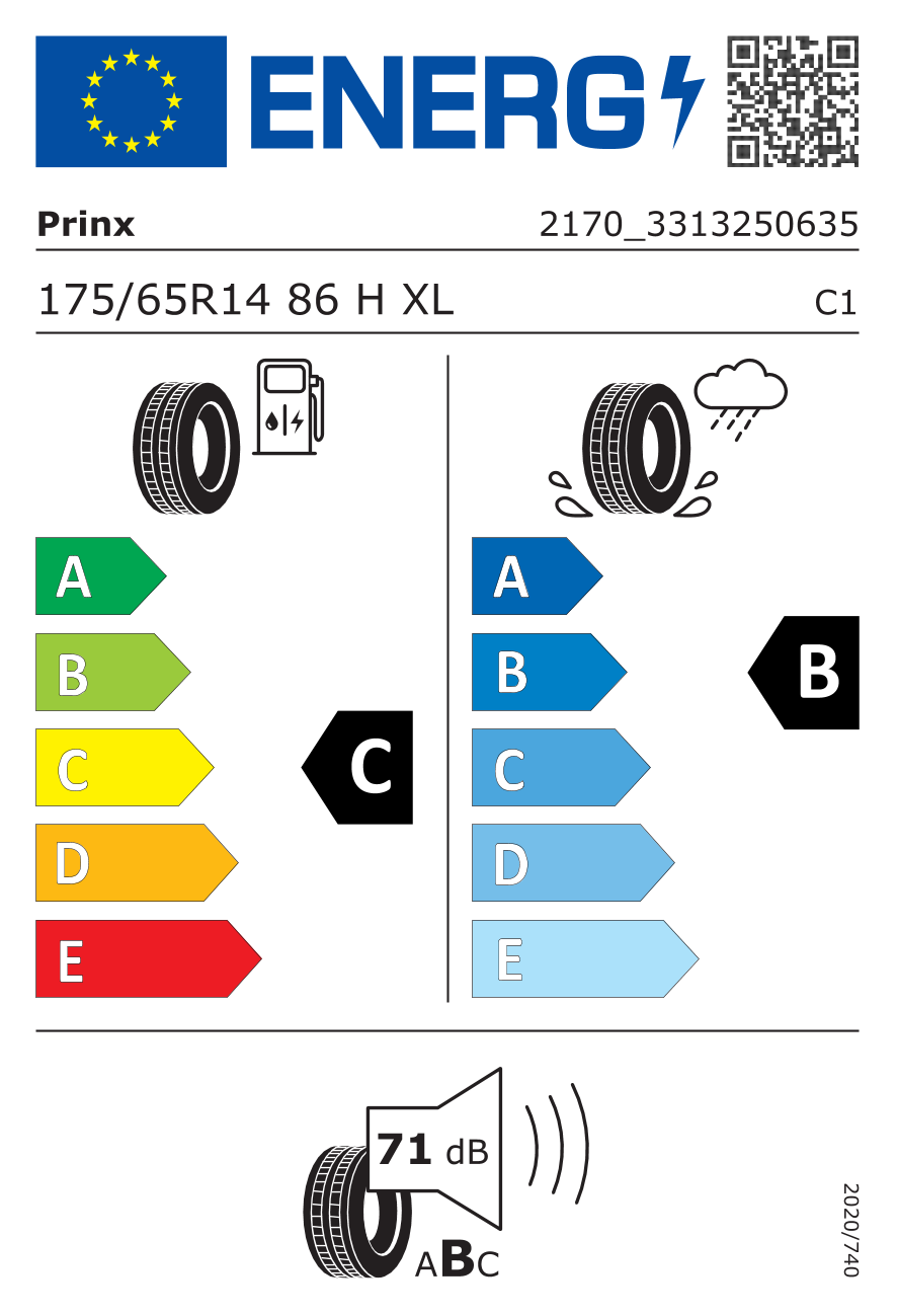 EU-Reifenlabel für PRINX AQUILA PRO 175/65 R14 86H