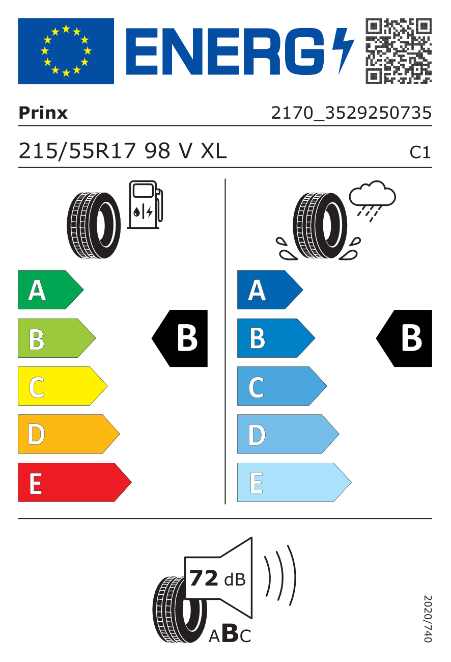 EU-Reifenlabel für PRINX AQUILA PRO 215/55 R17 98V