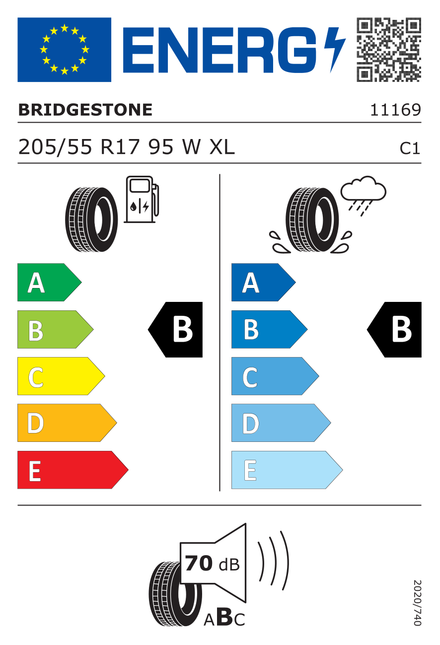 EU-Reifenlabel für BRIDGESTONE TURANZA T001 205/55 R17 95W