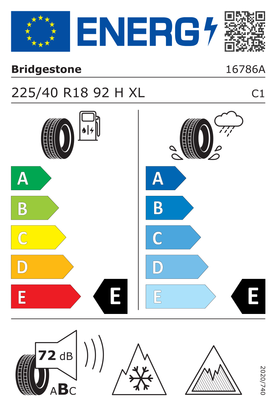 EU-Reifenlabel für BRIDGESTONE BLIZZAK ICE 225/40 R18 92H