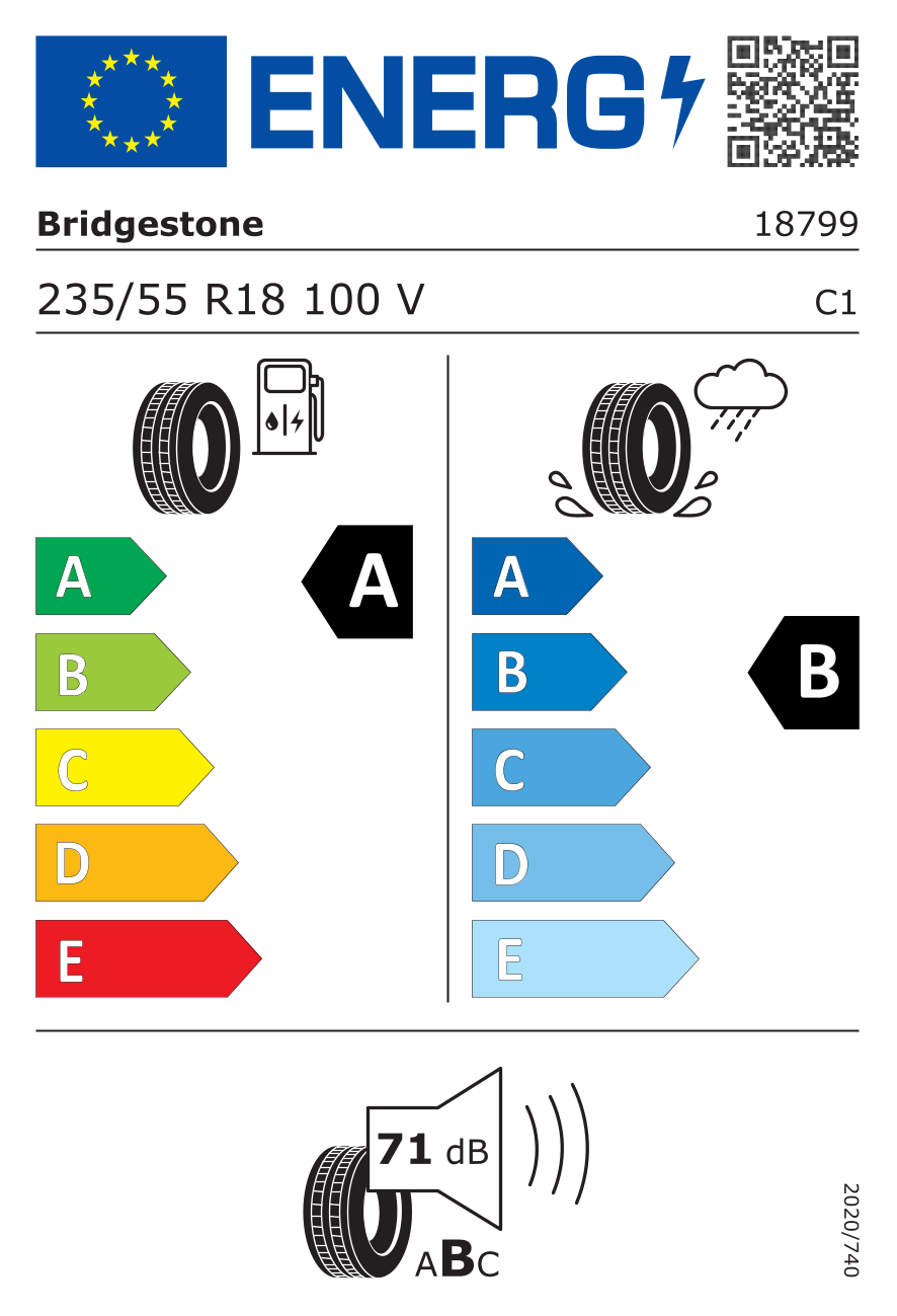 EU-Reifenlabel für BRIDGESTONE TURANZA T005 235/55 R18 100V