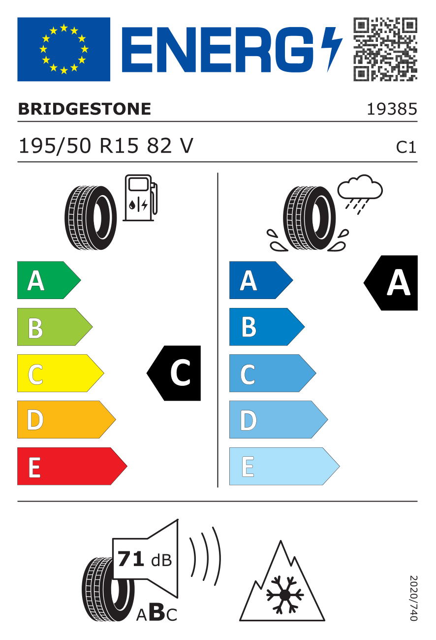 EU-Reifenlabel für BRIDGESTONE A005 EVO WEATHER CONTROL 195/50 R15 82V