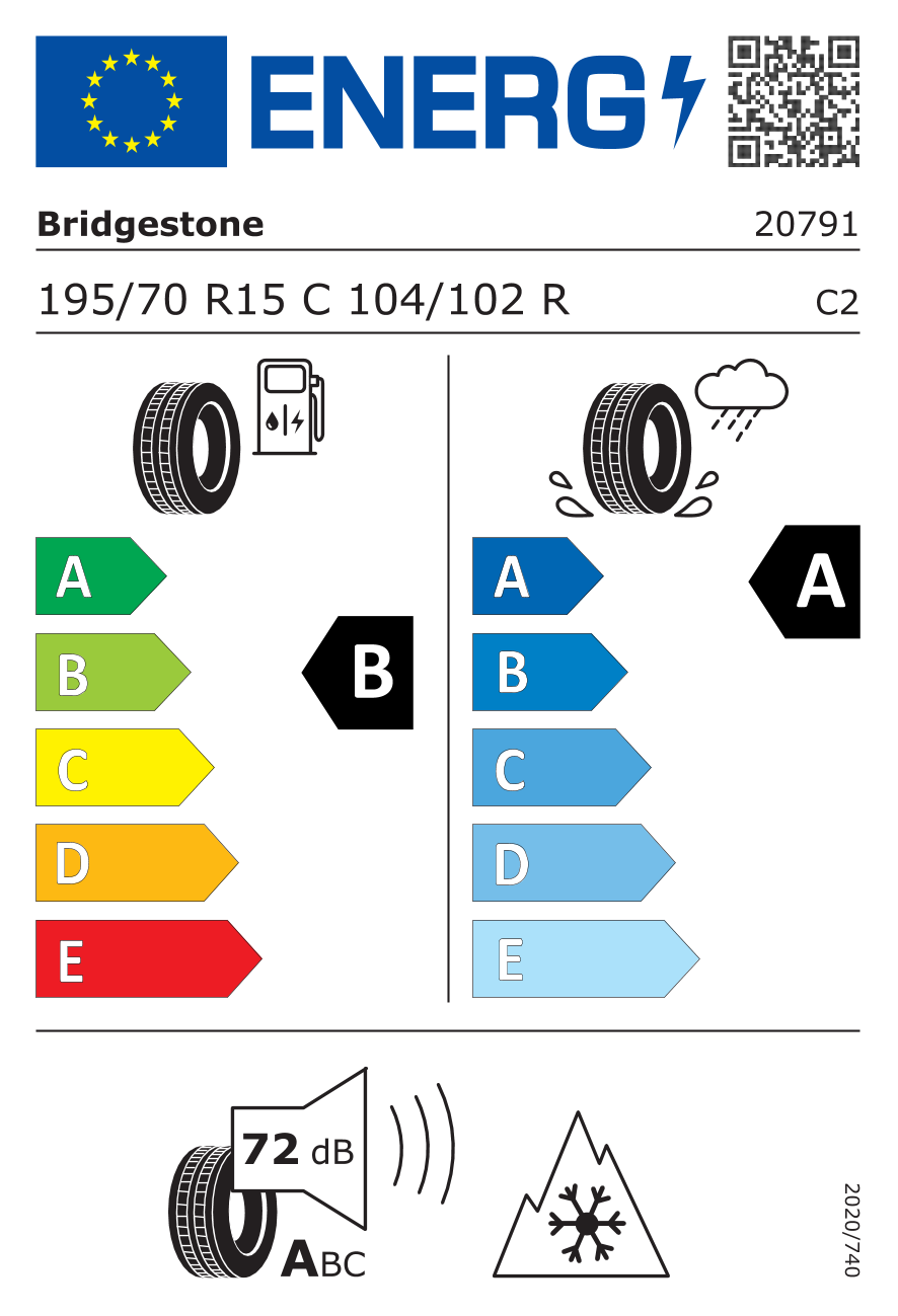 EU-Reifenlabel für BRIDGESTONE DURAVIS ALL SEASON EVO 195/70 R15 104/102R