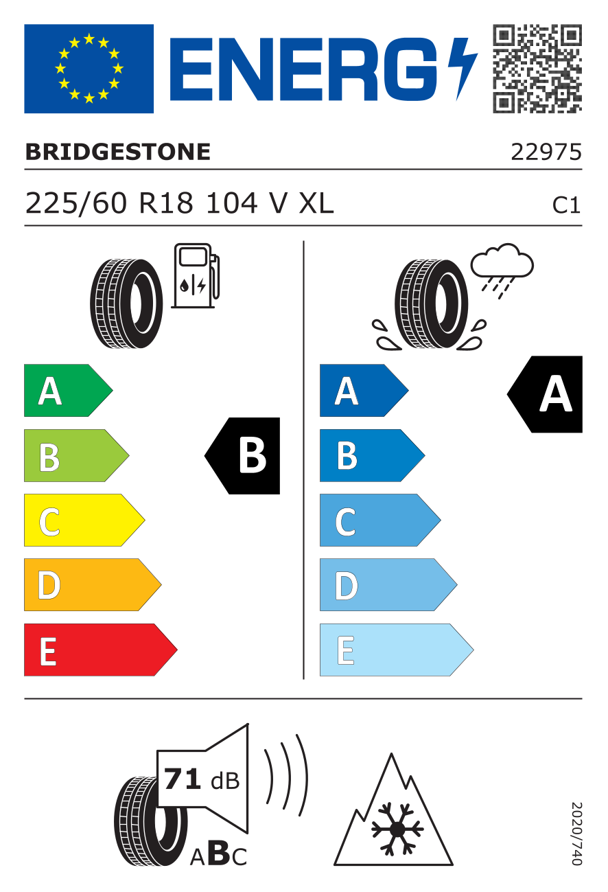 EU-Reifenlabel für BRIDGESTONE A005 WEATHER CONTROL 225/60 R18 104V