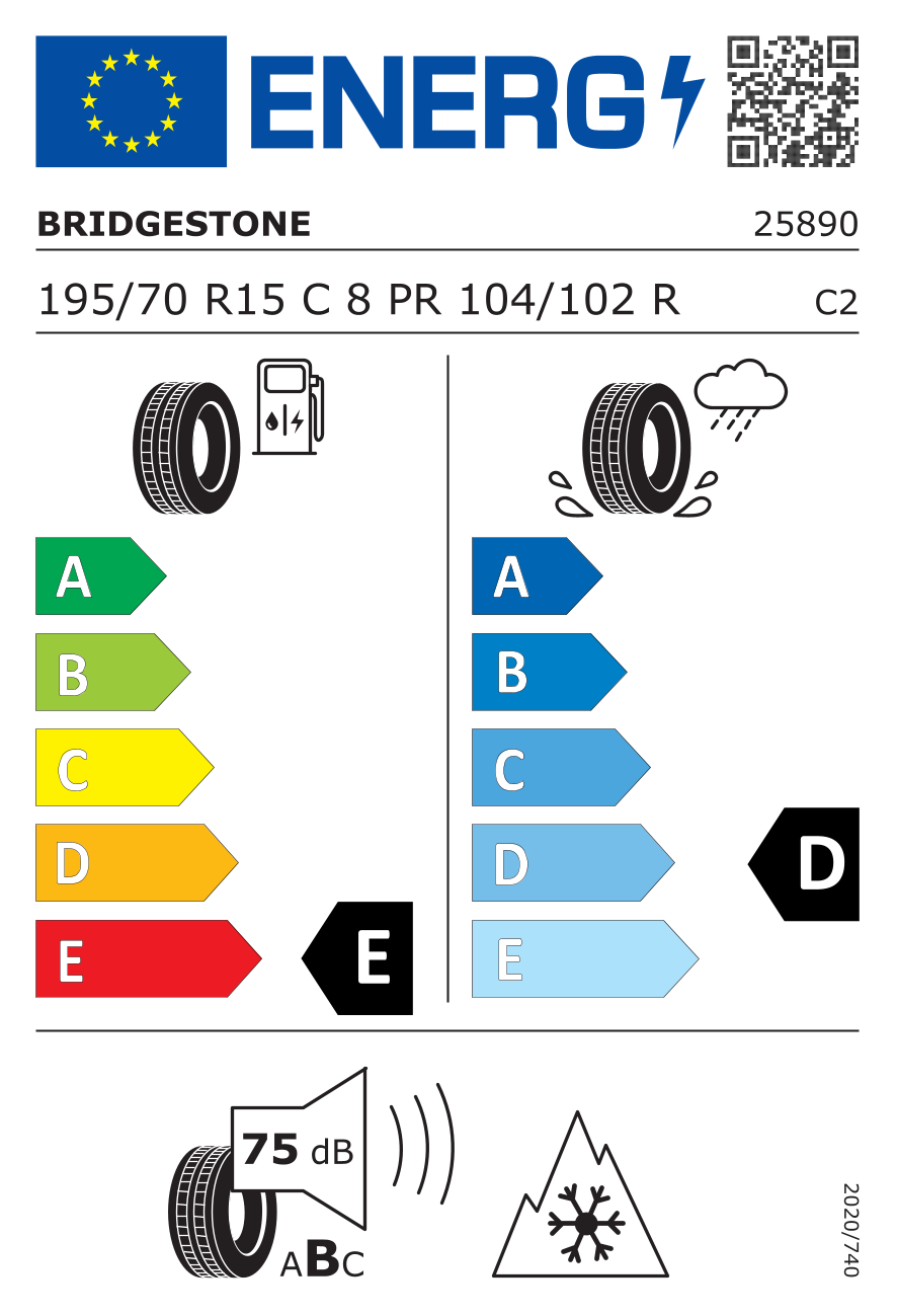 EU-Reifenlabel für BRIDGESTONE BLIZZAK W995 195/70 R15 104/102R