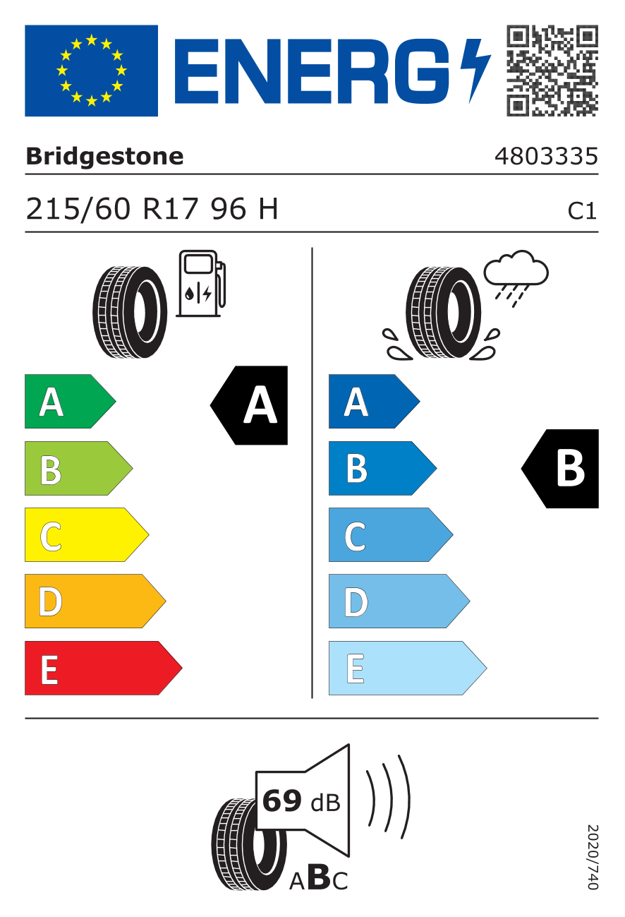 EU-Reifenlabel für BRIDGESTONE TURANZA 6 215/60 R17 96H