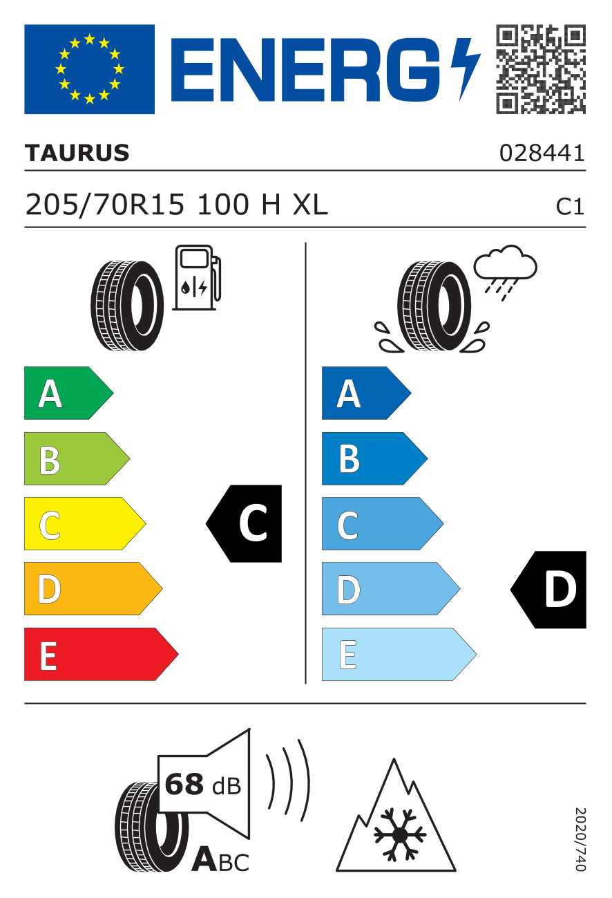 EU-Reifenlabel für TAURUS ALL SEASON SUV 205/70 R15 100H