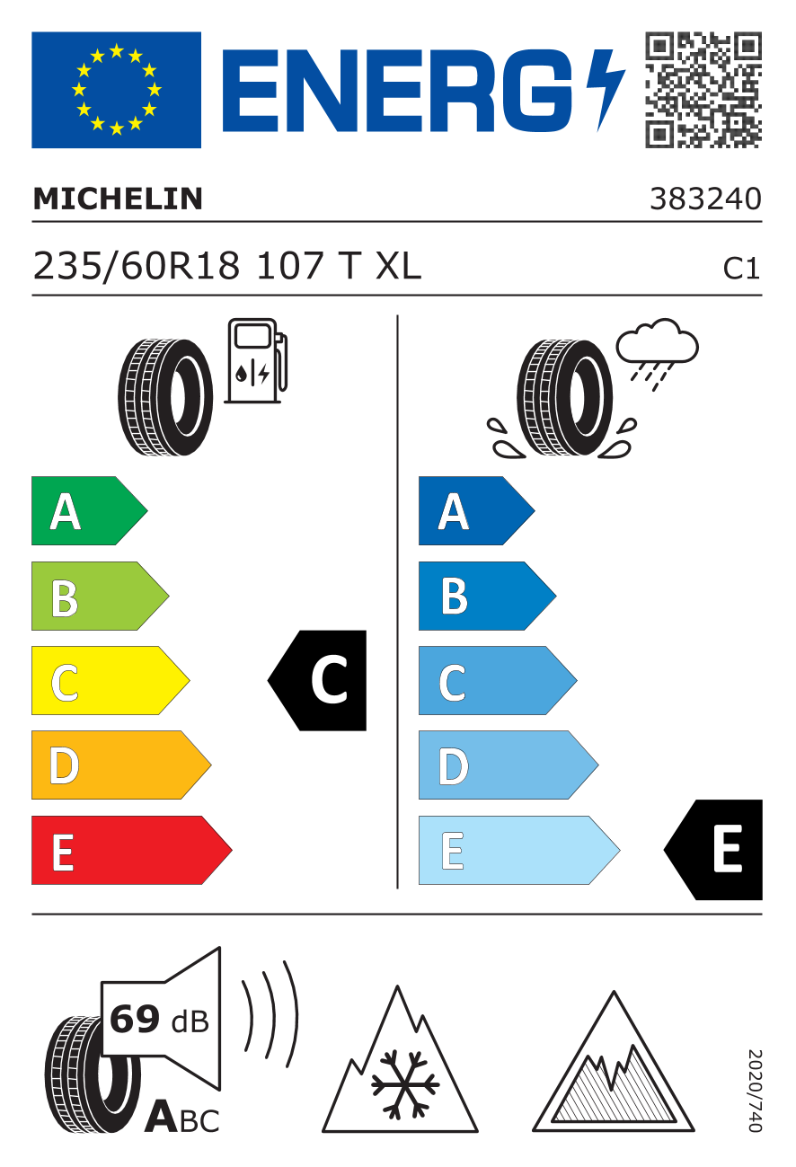 EU-Reifenlabel für MICHELIN X-ICE SNOW 235/60 R18 107T
