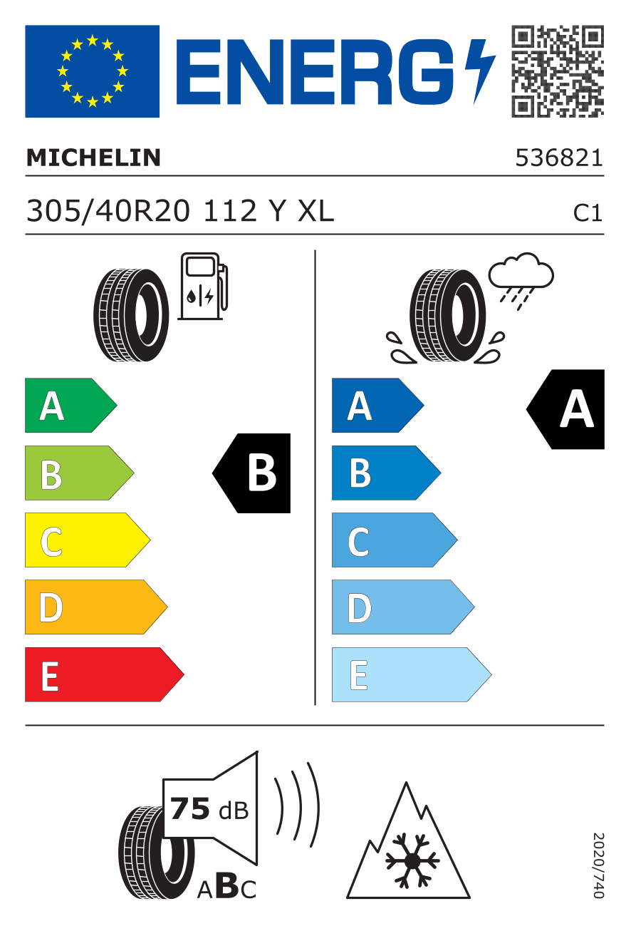 EU-Reifenlabel für MICHELIN CROSS CLIMATE 3 SPORT 305/40 R20 112Y