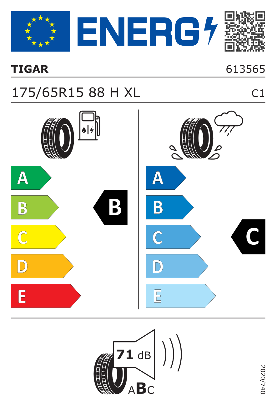 EU-Reifenlabel für TIGAR SUMMER 3 175/65 R15 88H