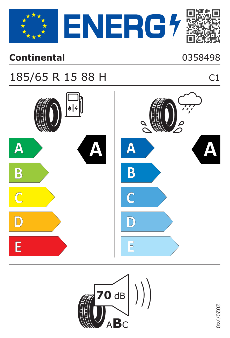 EU-Reifenlabel für CONTINENTAL ECO CONTACT 6 185/65 R15 88H