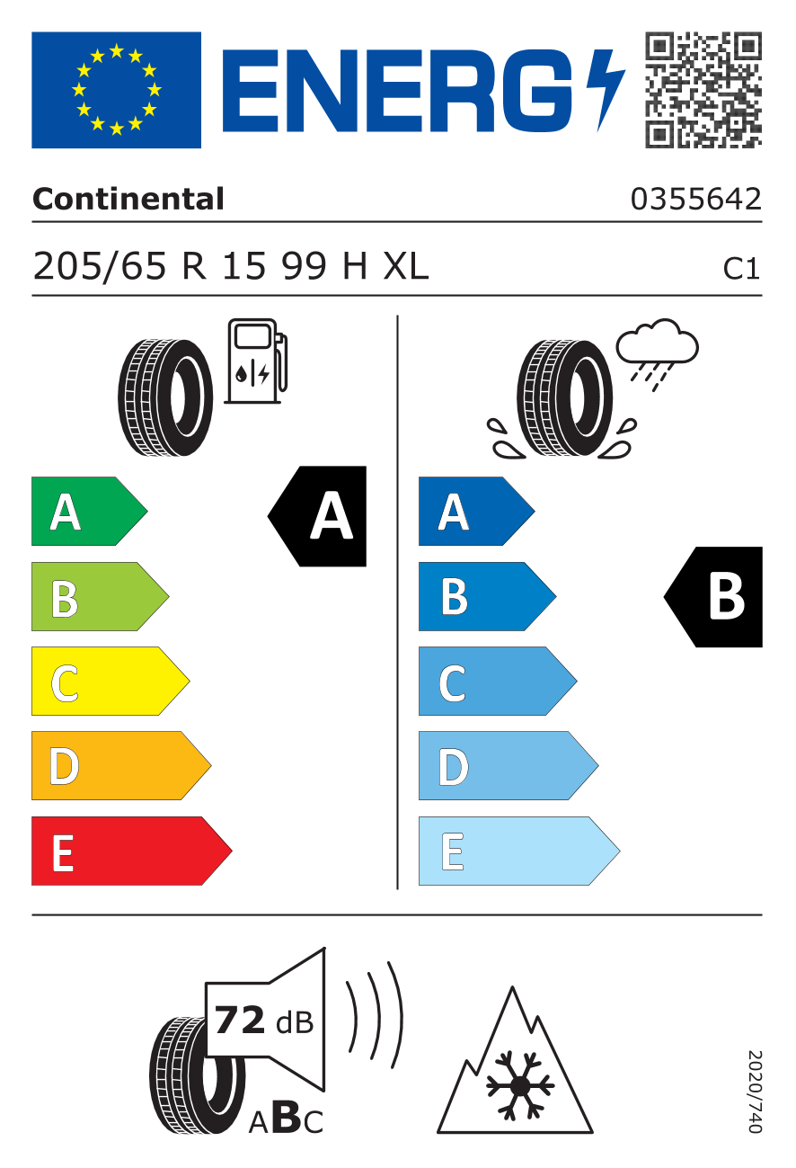 EU-Reifenlabel für CONTINENTAL ALLSEASON CONTACT 205/65 R15 99H