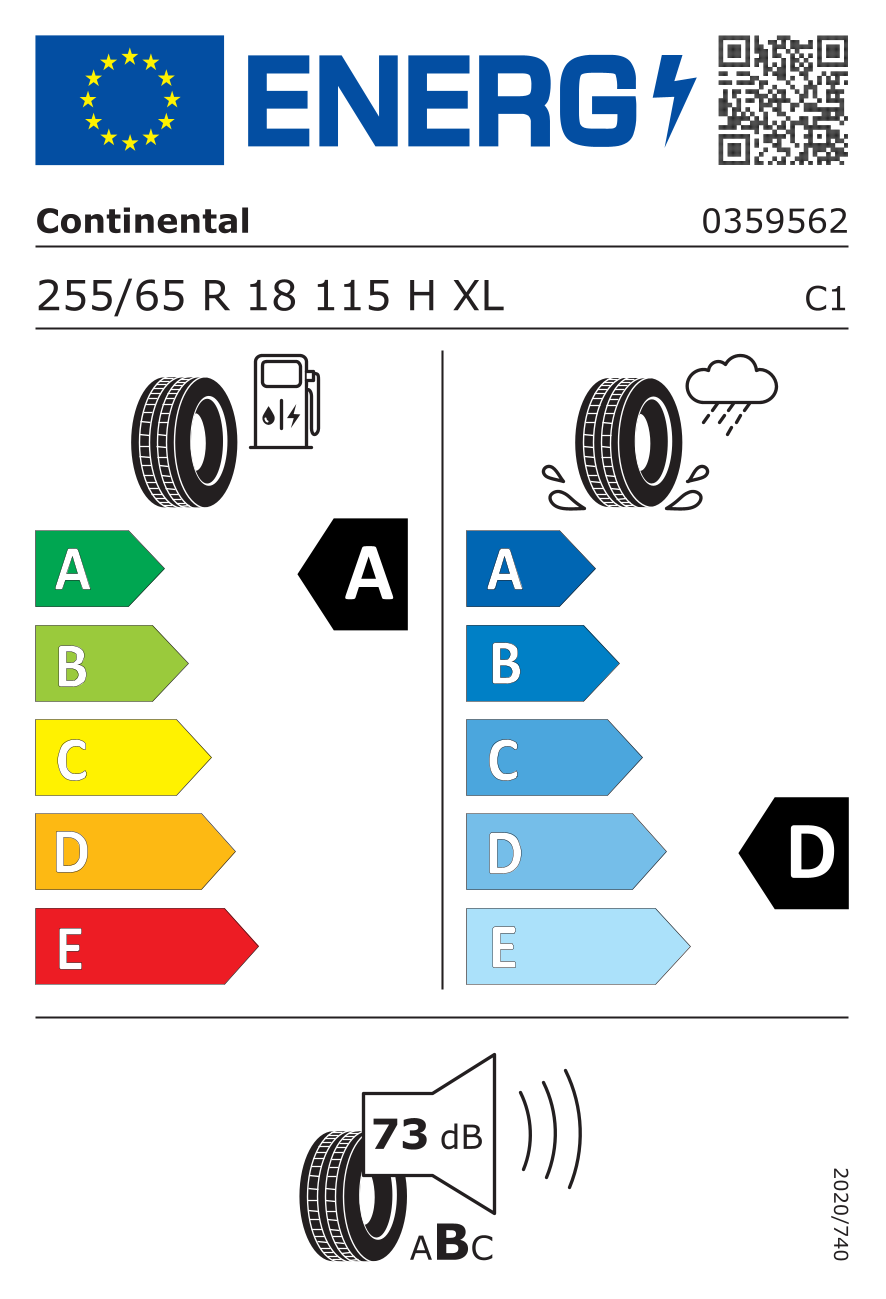 EU-Reifenlabel für CONTINENTAL CROSS CONTACT LX 2 255/65 R18 115H