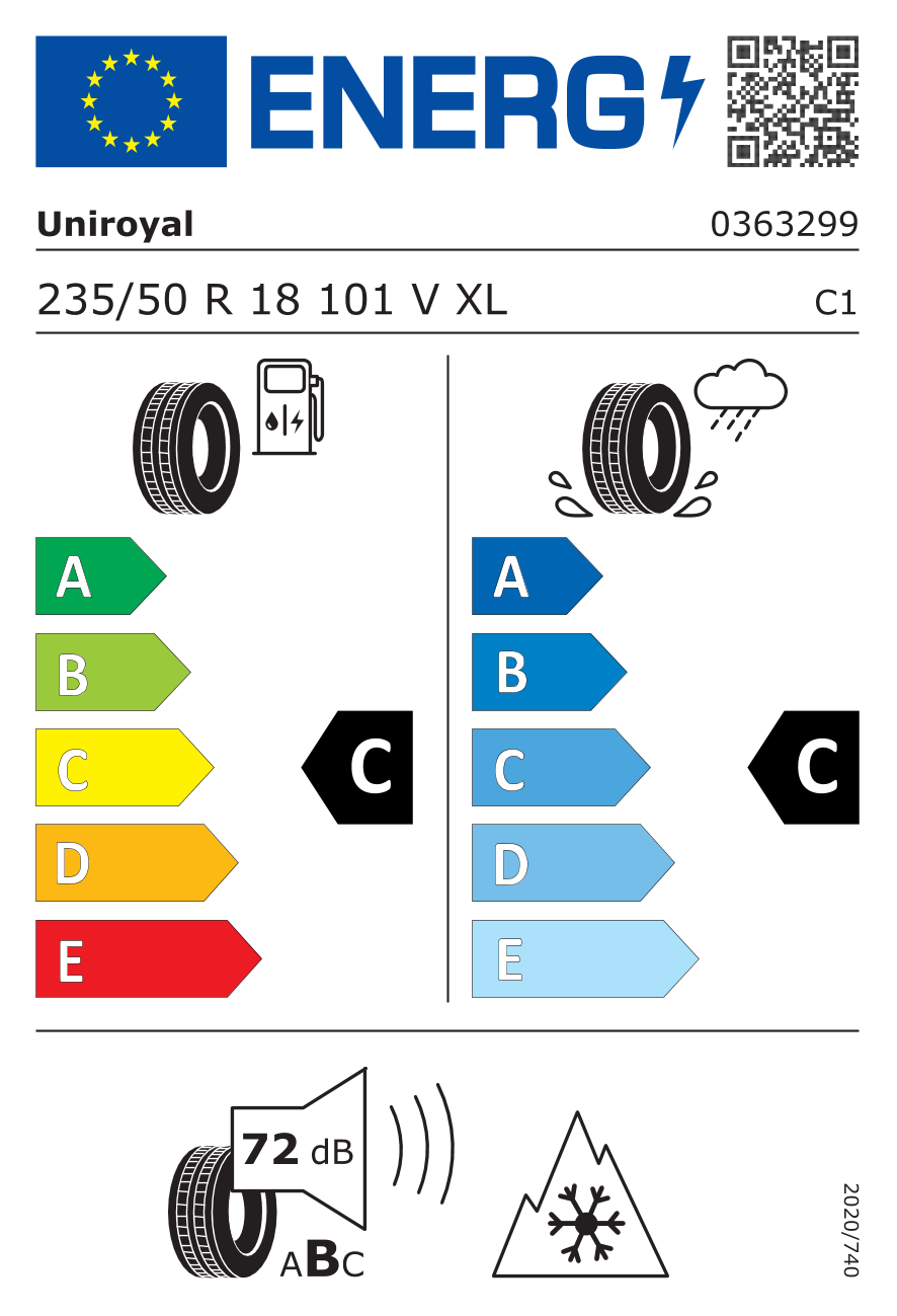 EU-Reifenlabel für UNIROYAL WINTEREXPERT 235/50 R18 101V