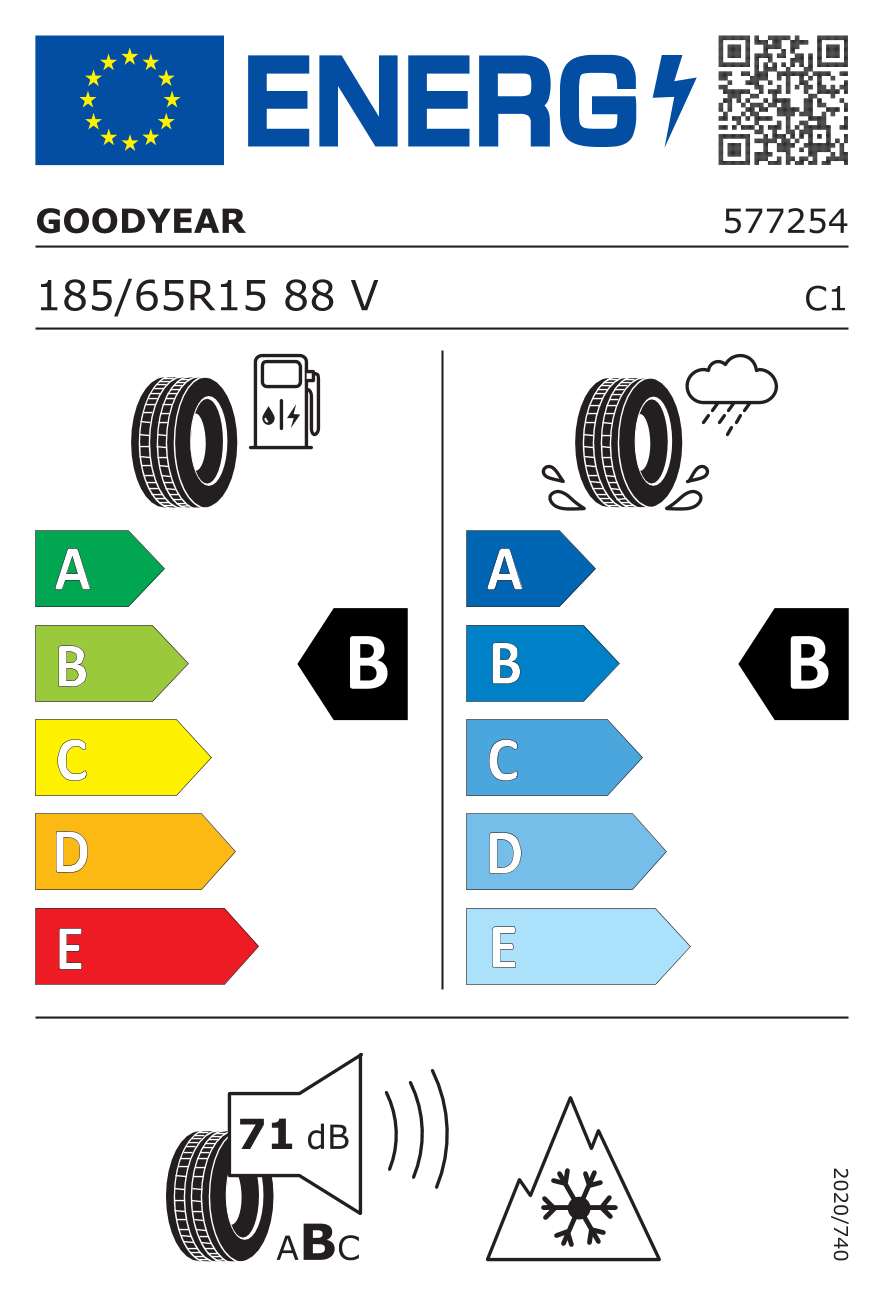 EU-Reifenlabel für GOODYEAR VECTOR 4 SEASONS G2 185/65 R15 88V