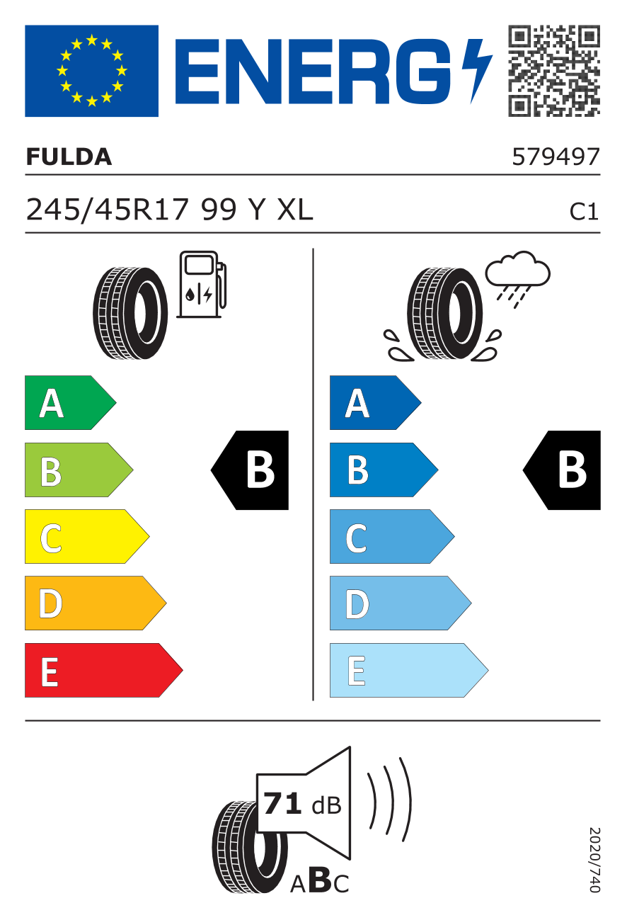 EU-Reifenlabel für FULDA SPORTCONTROL 2 245/45 R17 99Y
