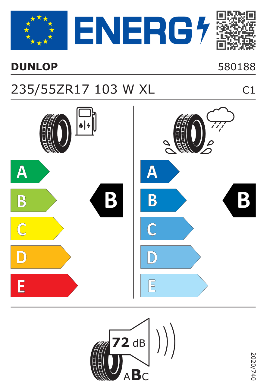 EU-Reifenlabel für DUNLOP SP SPORT MAXX TT 235/55 R17 103W