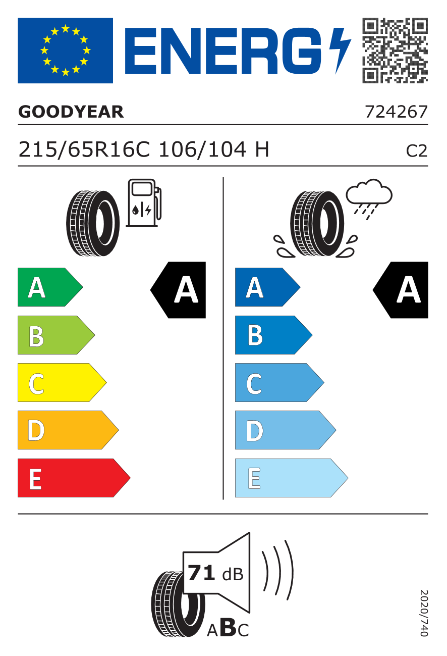 EU-Reifenlabel für GOODYEAR EFFICIENTGRIP CARGO 2 215/65 R16 106/104H