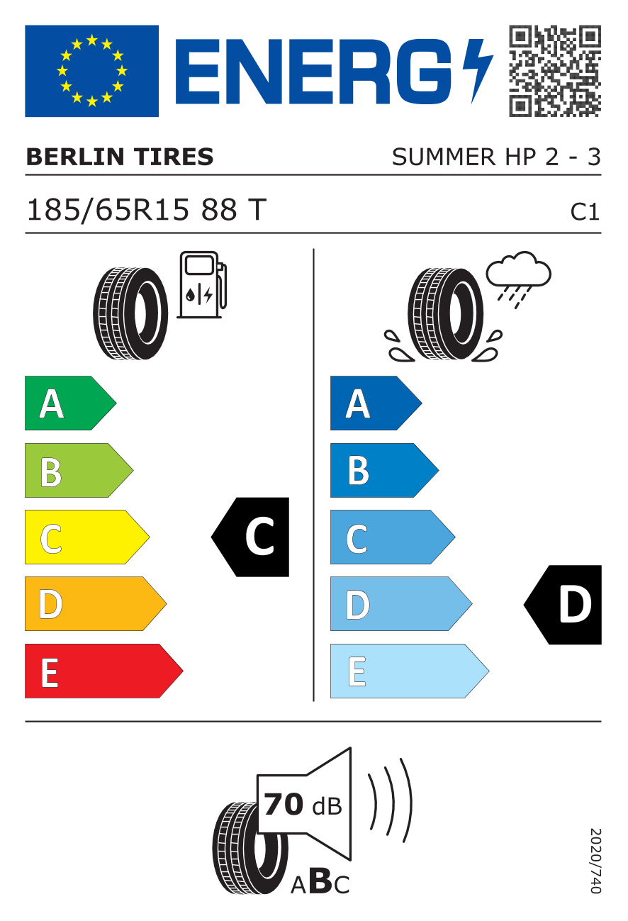 EU-Reifenlabel für BERLIN TIRES SUMMER HP 2 185/65 R15 88T