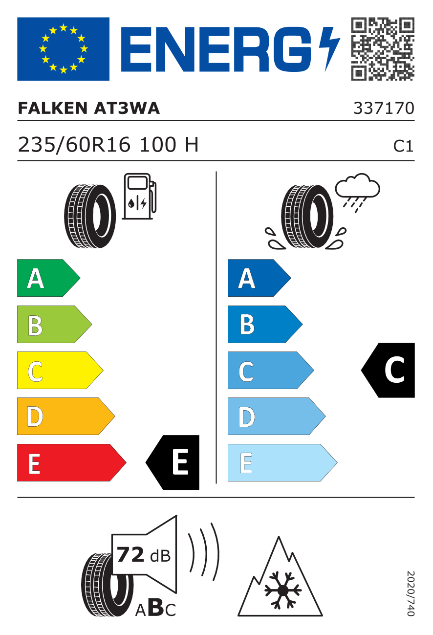EU-Reifenlabel für FALKEN WILDPEAK A/T3WA 235/60 R16 100H