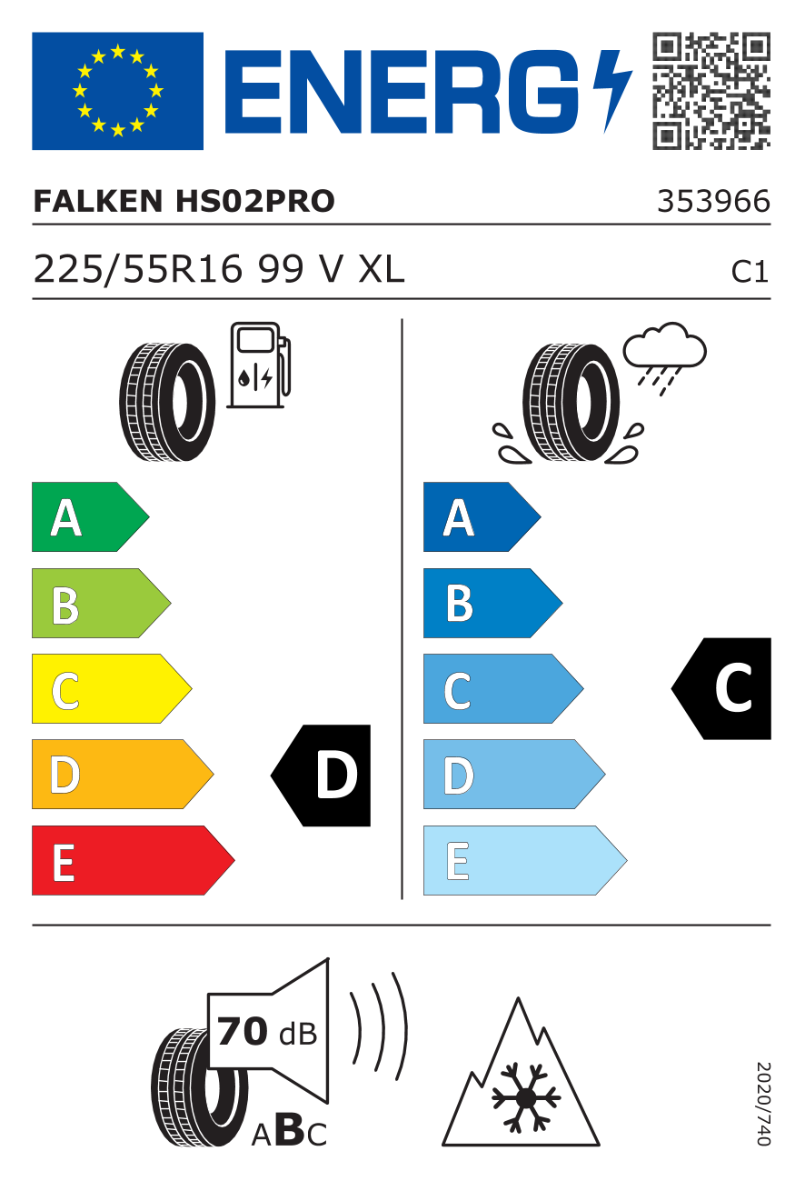 EU-Reifenlabel für FALKEN HS02 PRO EUROWINTER 225/55 R16 99V