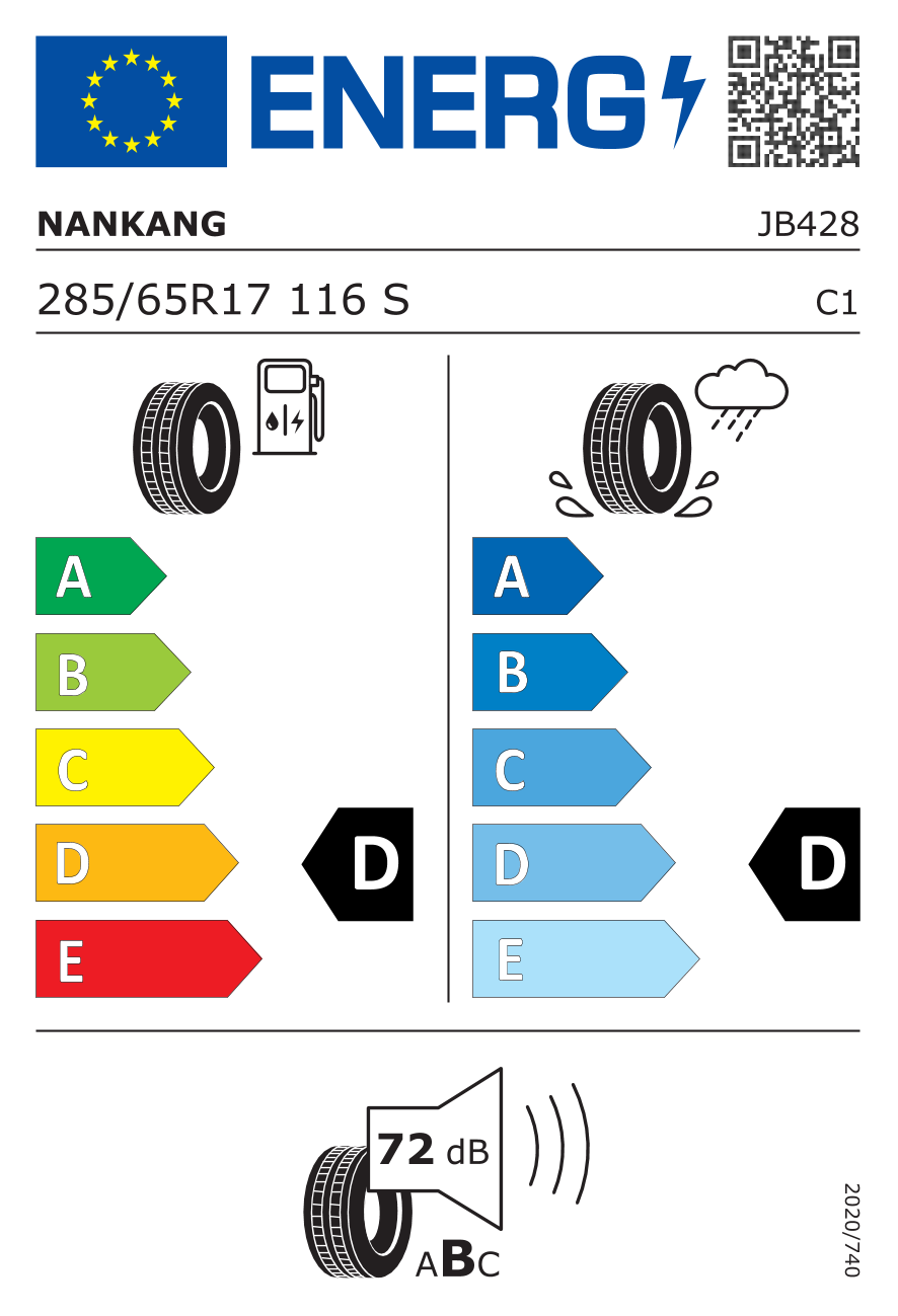 EU-Reifenlabel für NANKANG FT7 FORTA 285/65 R17 116S