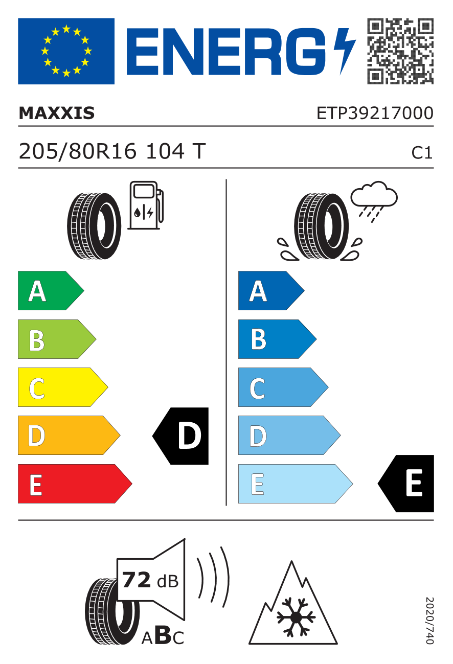 EU-Reifenlabel für MAXXIS MA-SW 205/80 R16 104T