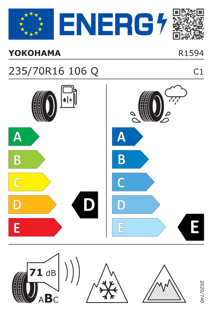 EU-Reifenlabel für YOKOHAMA G075 ICE GUARD 235/70 R16 106Q
