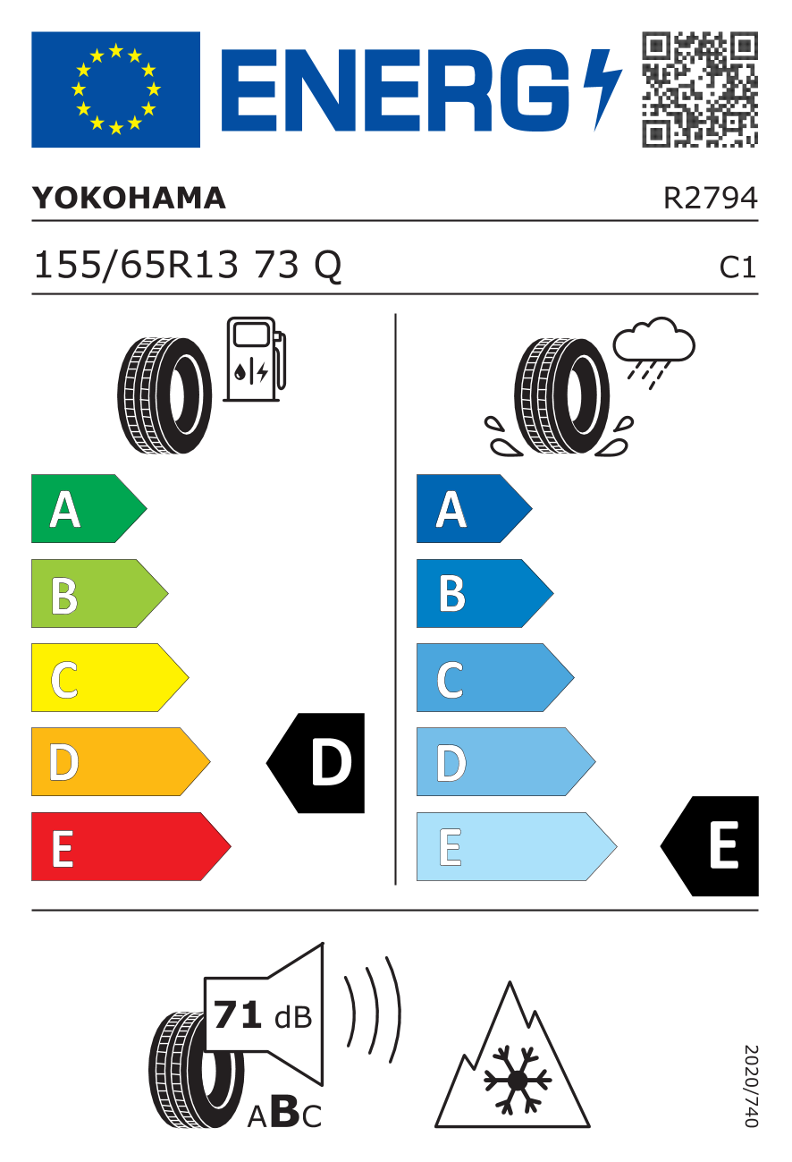 EU-Reifenlabel für YOKOHAMA IG60 ICE GUARD 155/65 R13 73Q