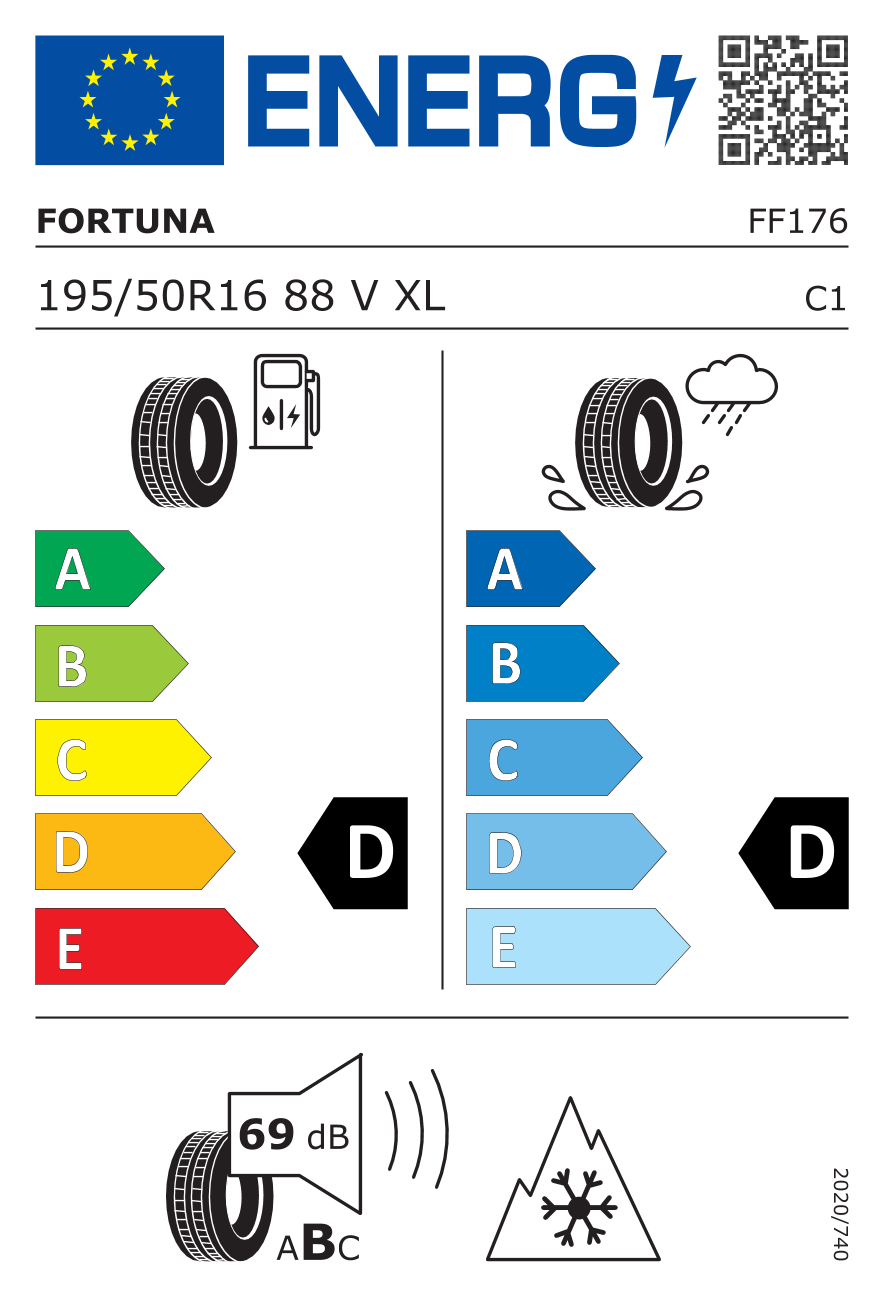 EU-Reifenlabel für FORTUNA ECOPLUS 4S 195/50 R16 88V