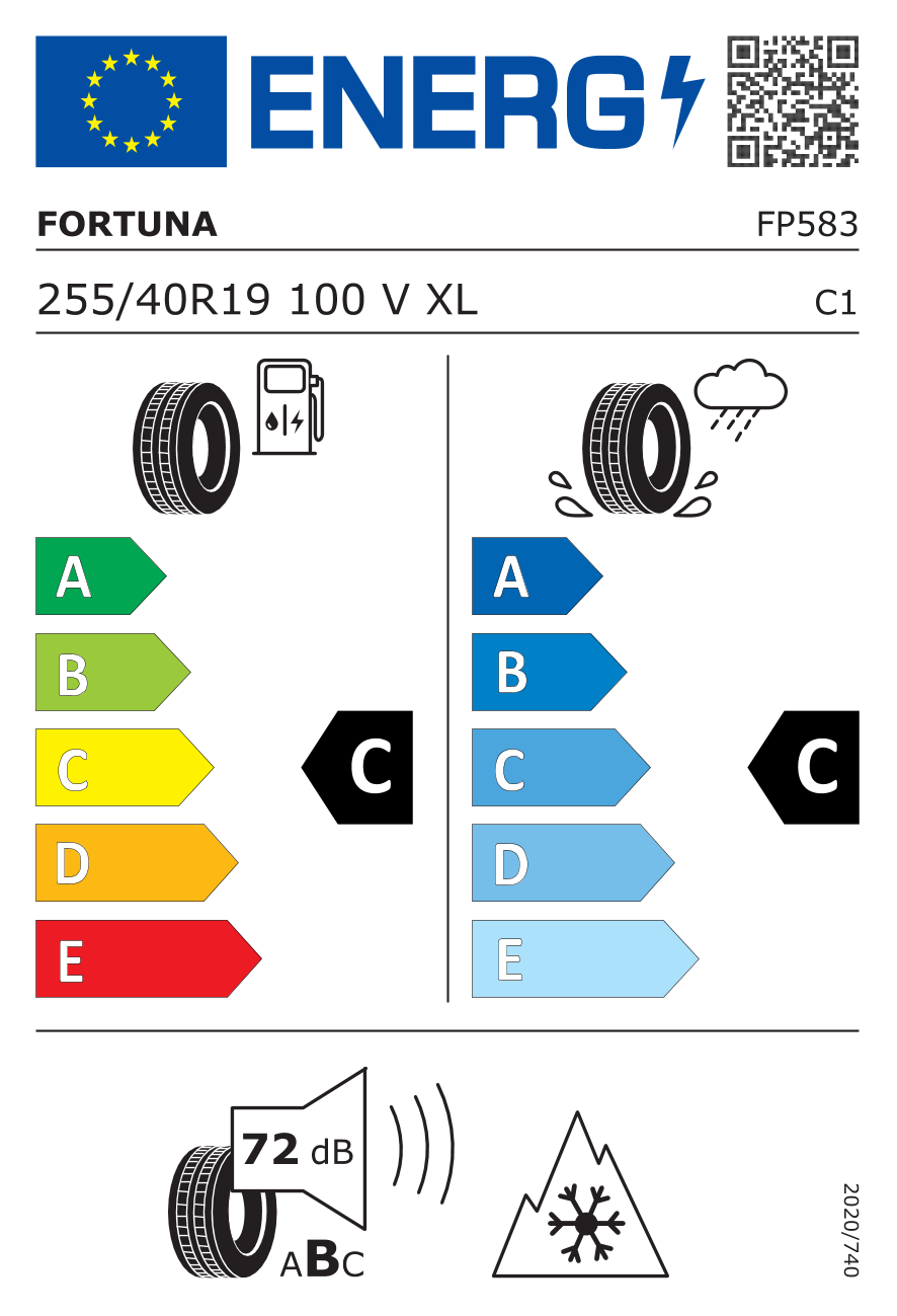 EU-Reifenlabel für FORTUNA GOWIN UHP 2 255/40 R19 100V