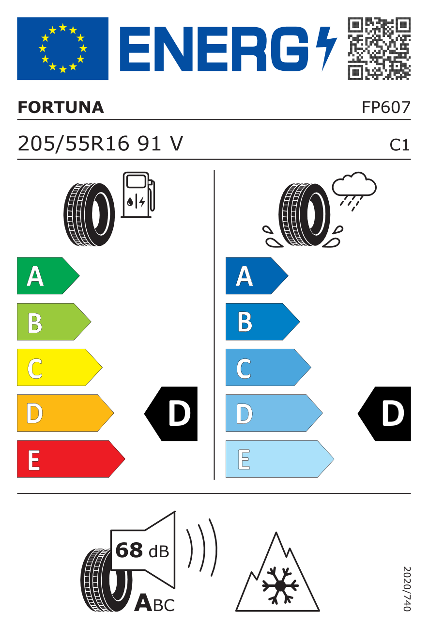 EU-Reifenlabel für FORTUNA GOWIN UHP 205/55 R16 91V