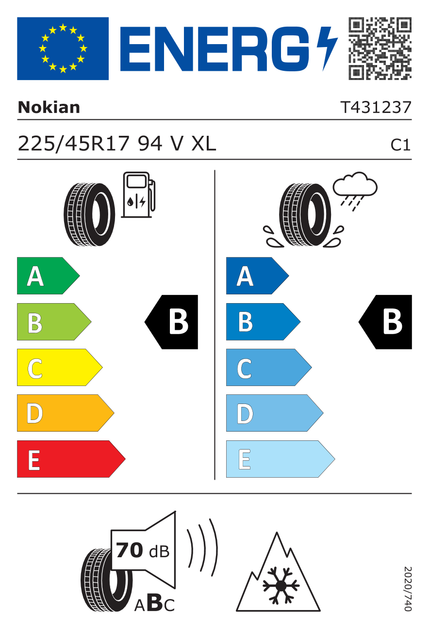 EU-Reifenlabel für NOKIAN WR SNOWPROOF P 225/45 R17 94V