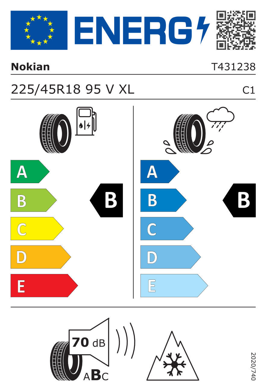 EU-Reifenlabel für NOKIAN WR SNOWPROOF P 225/45 R18 95V