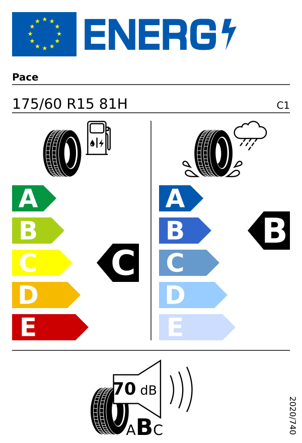 EU-Reifenlabel für PACE PC50 175/60 R15 81H