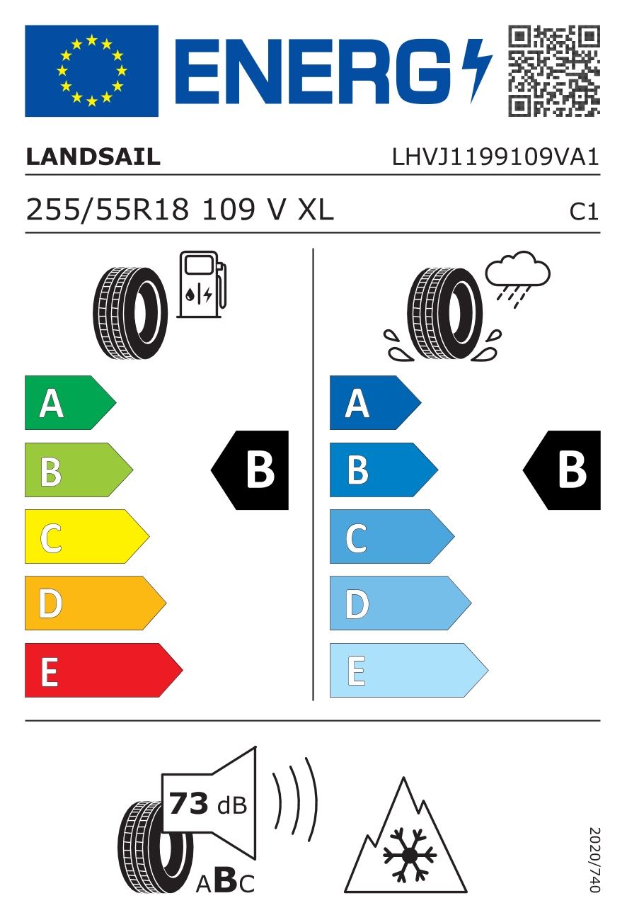 EU-Reifenlabel für LANDSAIL 4 SEASONS-3 255/55 R18 109V