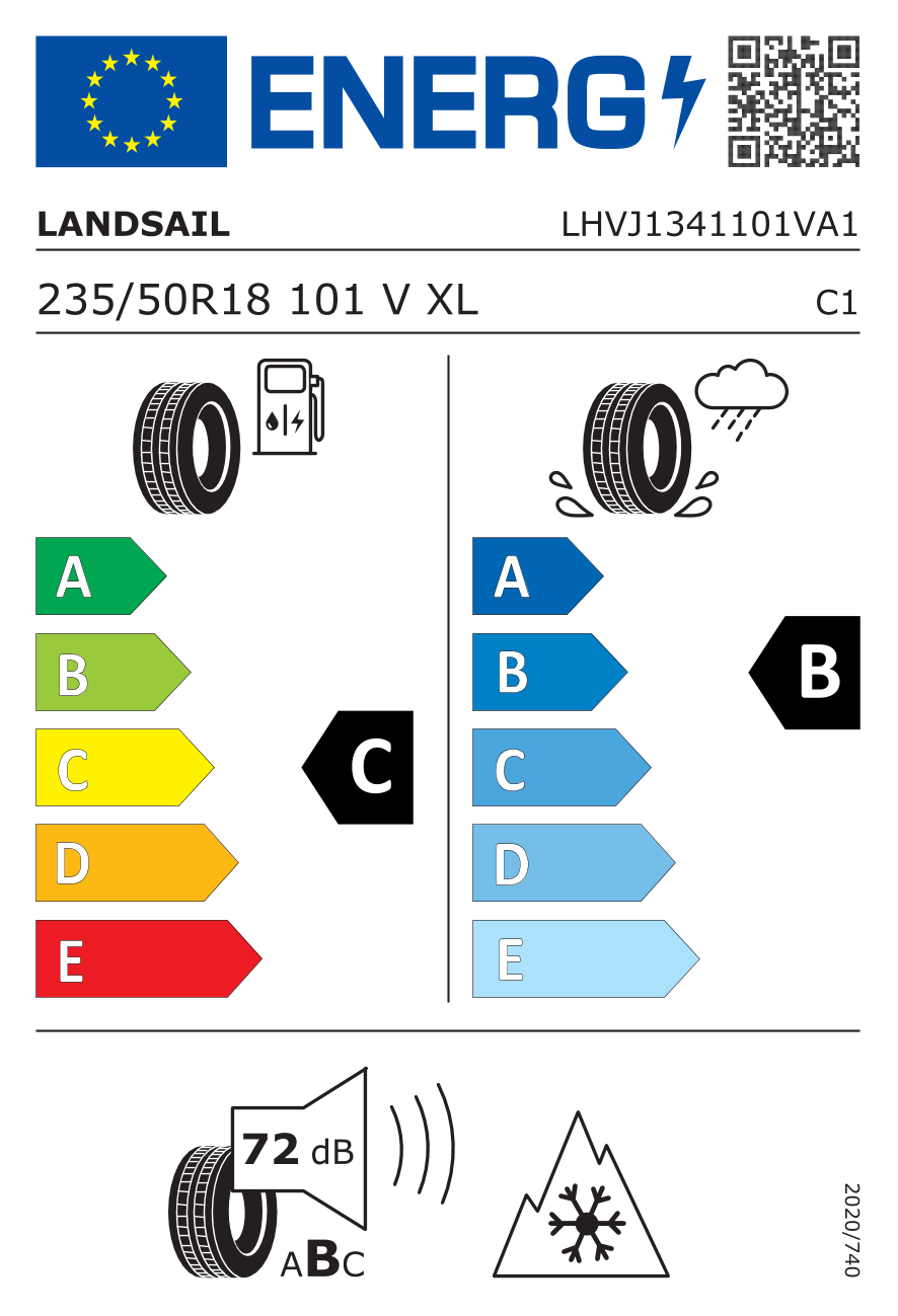 EU-Reifenlabel für LANDSAIL 4 SEASONS-3 235/50 R18 101V