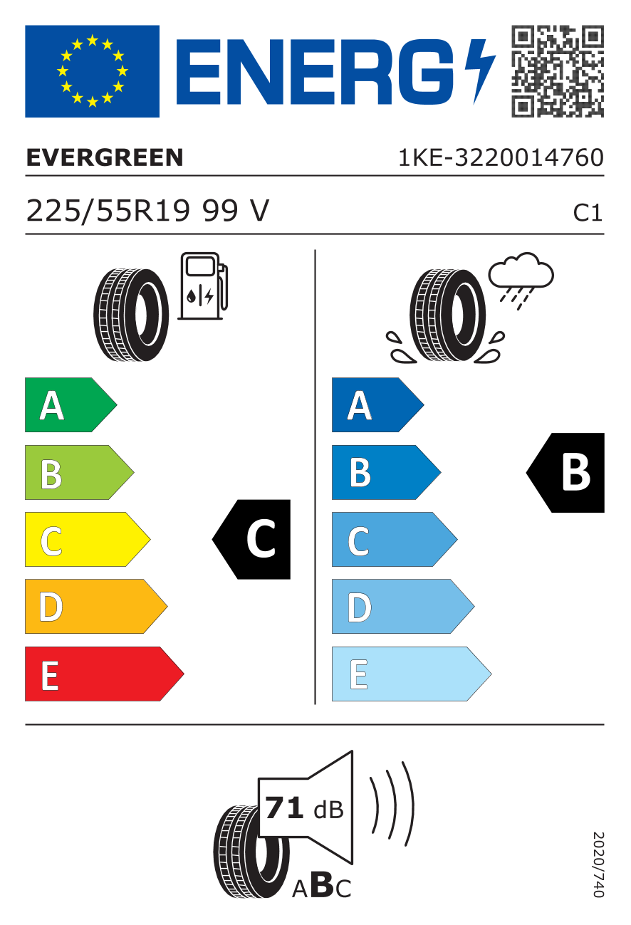 EU-Reifenlabel für EVERGREEN ES880 225/55 R19 99V