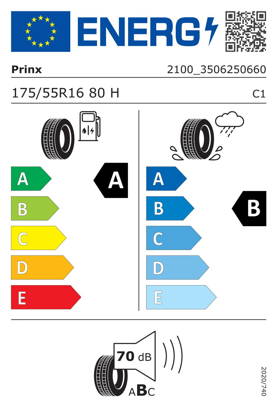 EU-Reifenlabel für PRINX XLAB COMFORT EV 175/55 R16 80H