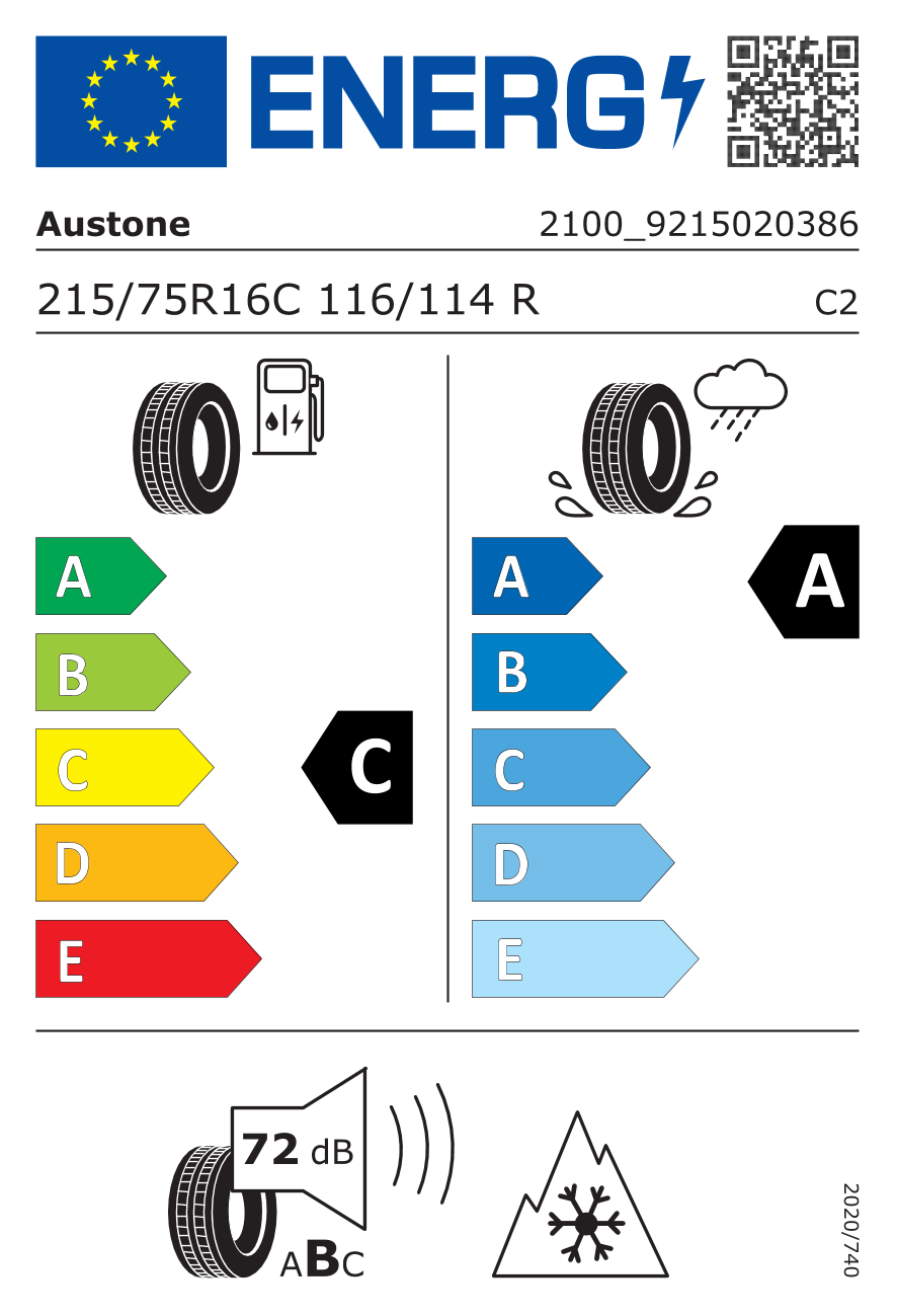 EU-Reifenlabel für AUSTONE DURATO 4S 215/75 R16 116/114R