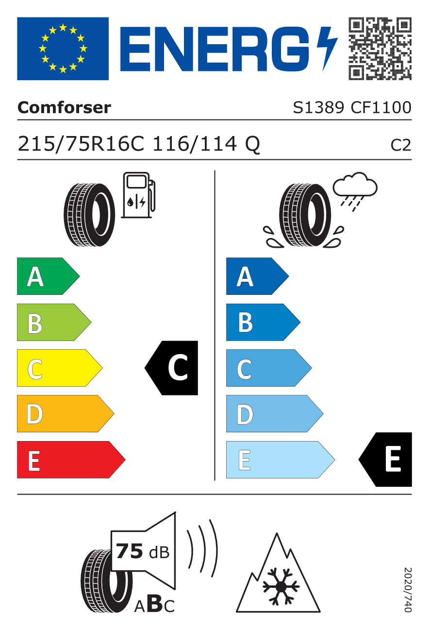 EU-Reifenlabel für COMFORSER CF1100 215/75 R16 116/114Q