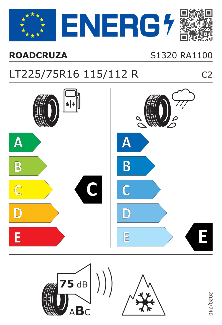 EU-Reifenlabel für ROADCRUZA RA1100 A/T 225/75 R16 115/112R