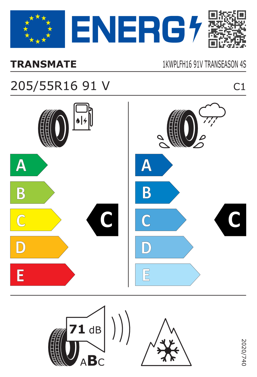 EU-Reifenlabel für TRANSMATE TRANSEASON 4S 205/55 R16 91V