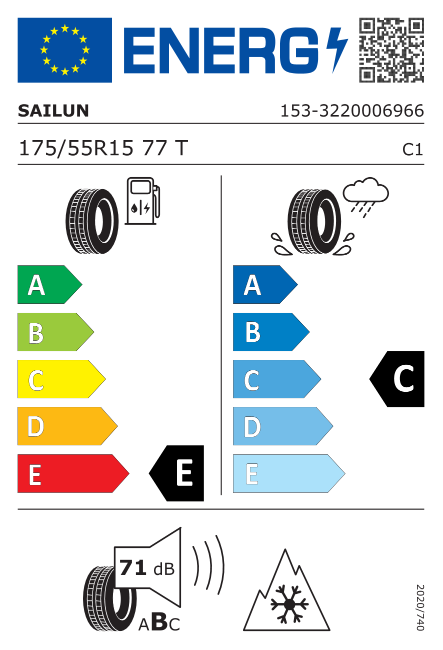 EU-Reifenlabel für SAILUN ICE BLAZER ALPINE PLUS (WSL3+) 175/55 R15 77T