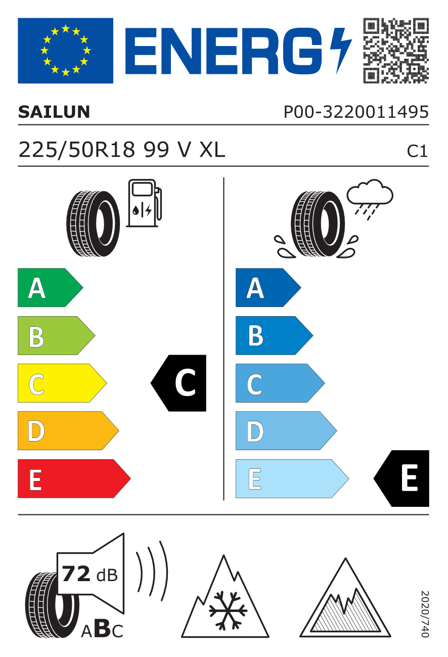 EU-Reifenlabel für SAILUN ICE BLAZER ARCTIC EVO 225/50 R18 99V
