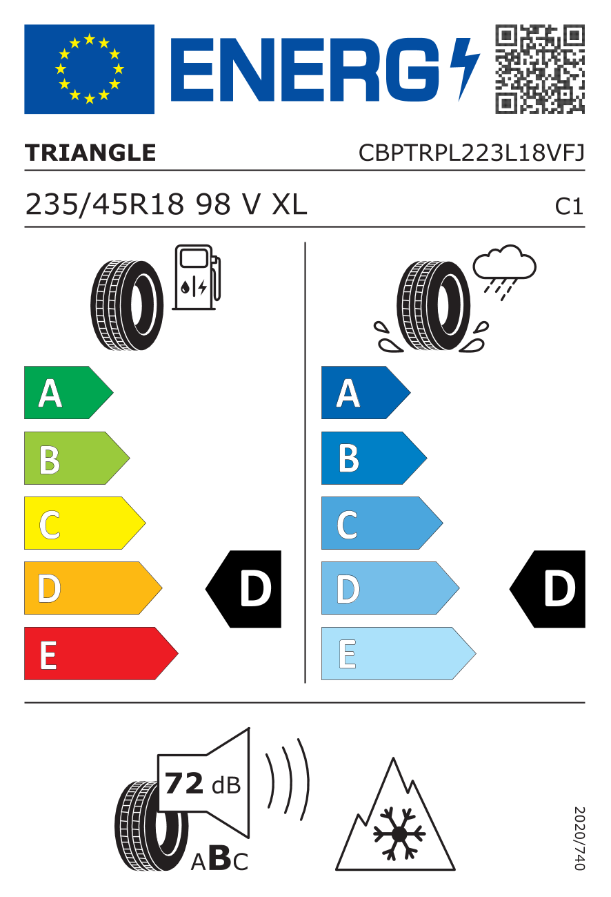 EU-Reifenlabel für TRIANGLE PL02 SNOWLINK 235/45 R18 98V