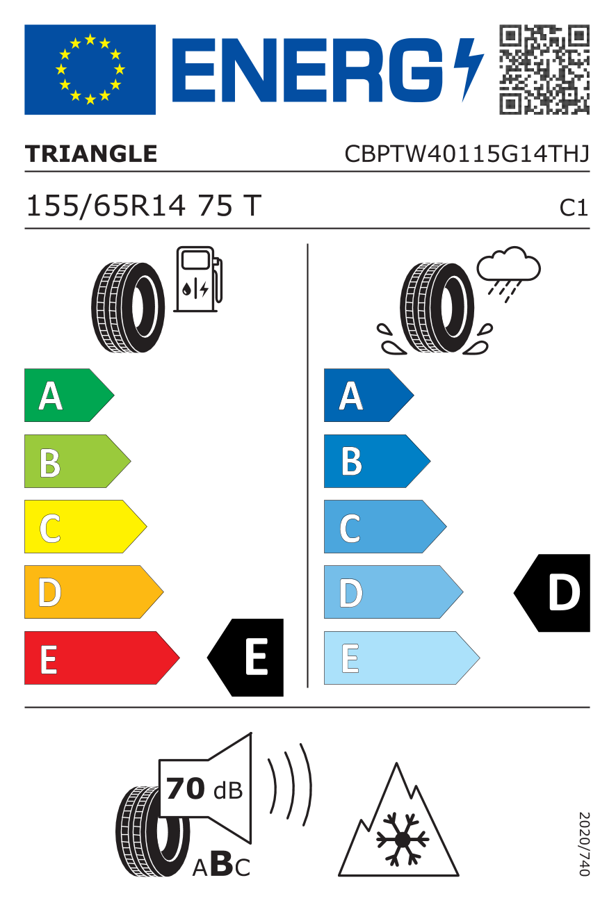 EU-Reifenlabel für TRIANGLE TW-401 WINTER X 155/65 R14 75T