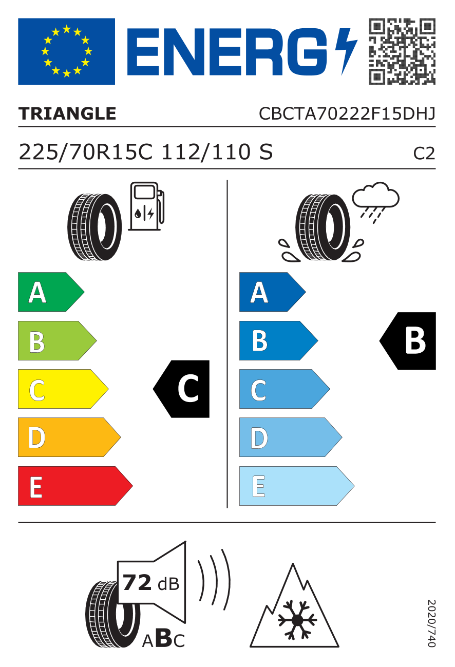 EU-Reifenlabel für TRIANGLE TA-702 SEASONX VAN 225/70 R15 112/110S