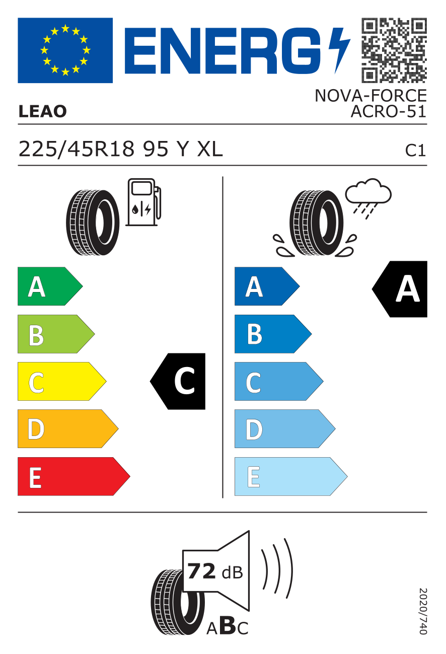 EU-Reifenlabel für LEAO NOVA FORCE ACRO 225/45 R18 95Y