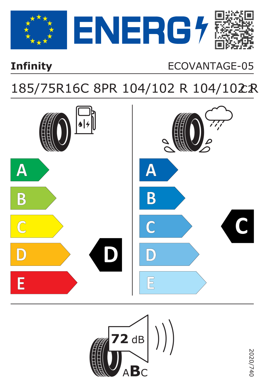 EU-Reifenlabel für INFINITY ECOVANTAGE 185/75 R16 104/102R